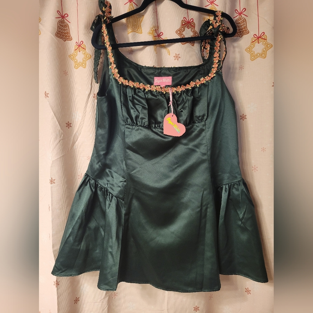 NWT Dollskill Green Satin Dress
